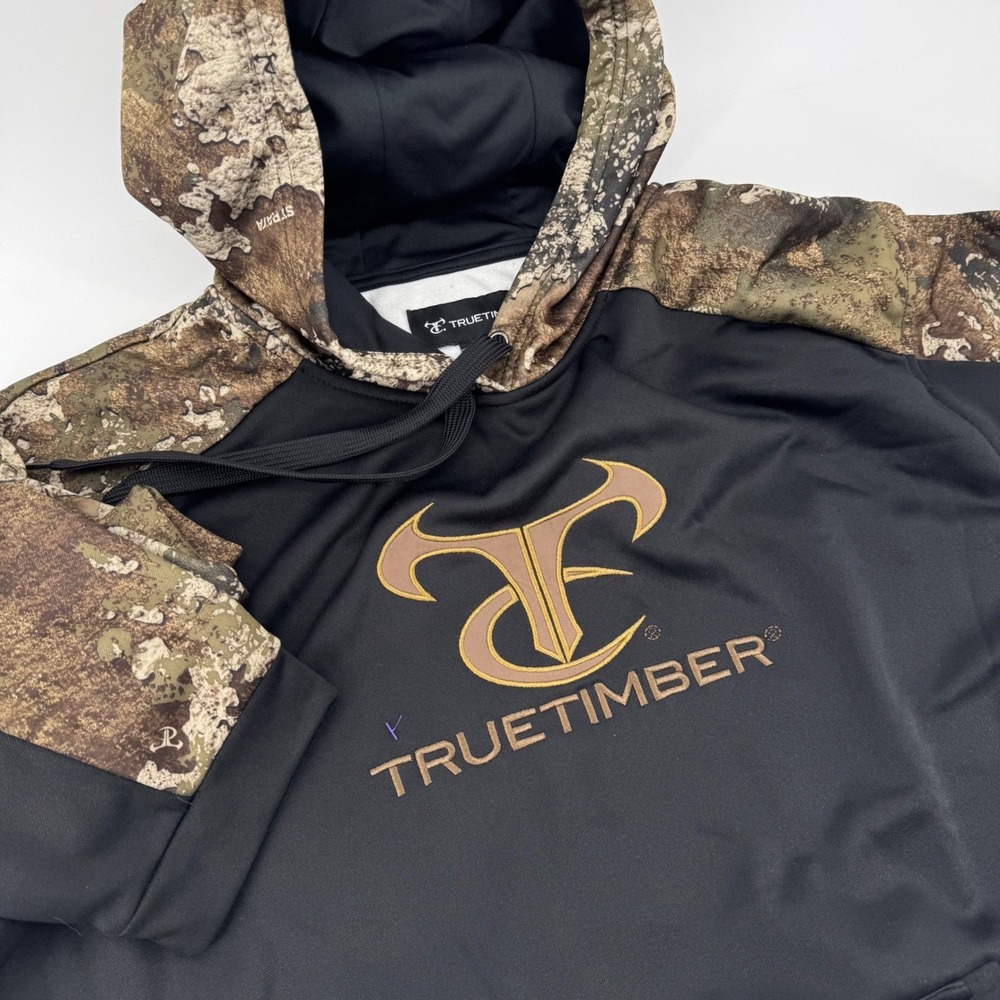 TrueTimber Mens XL‎ Strata Camo Accent Performance Fleece Hoodie Black Pullover